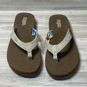 FLOJOS / Cream 130 Emma Hibiscus Thong Flip Flops Size 10